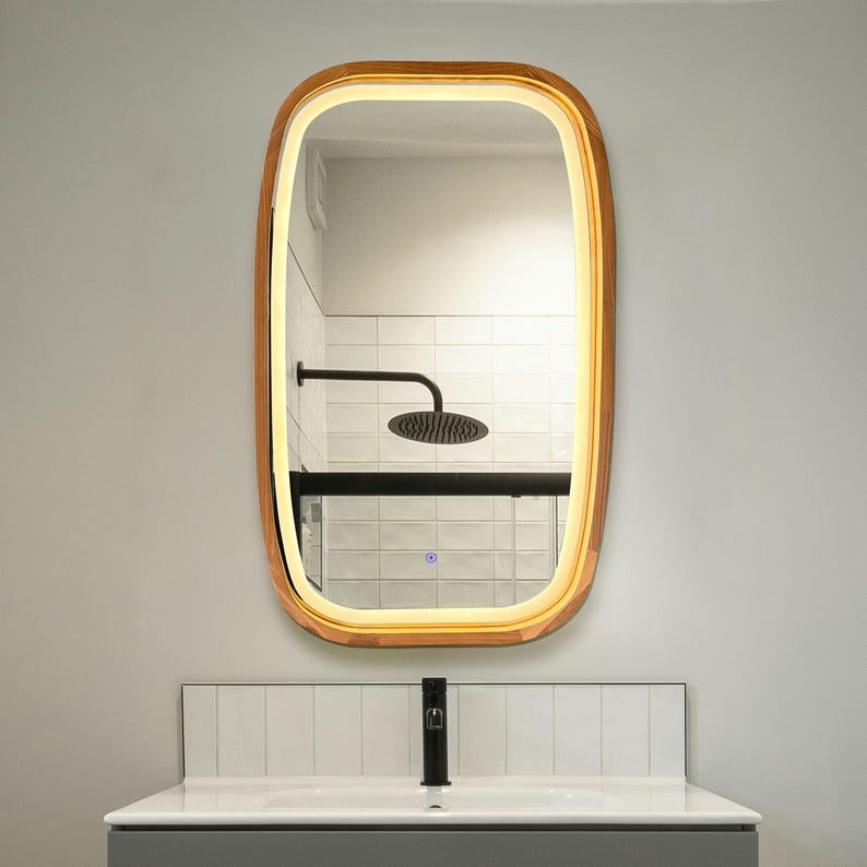 Warm LED Backlit Bathroom Vanity Mirror | Organic Rounded Rectangle ...