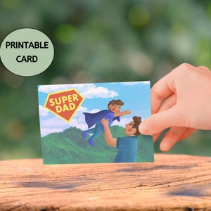 Cartão para impressão de superpai - Cartão de felicitações de super-herói para pai - Cartão-presente para impressão de superpai - Download instantâneo - Download digital - Pai e filho