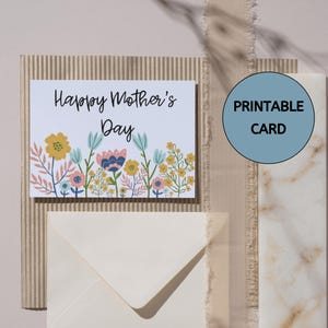 Printable Mother’s Day Card, Happy Mother’s Day Card, Hand Drawn Flowers, Instant Download, Card Template, Mothers Day Printable Flower Card