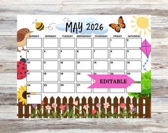 2025 May Calendar: Spring Calendar, Editable Printable (PDF)