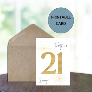 Carte de 21e anniversaire imprimable, téléchargement numérique, carte de joyeux anniversaire, carte imprimable de joyeux 21e anniversaire, carte imprimable, bricolage, carte d'anniversaire en or