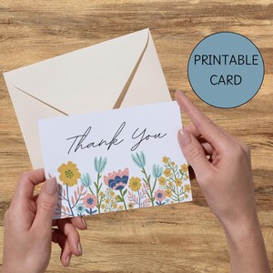 Printable Thank You Card, Floral Thank You Card, Flower Thank You Card, Print at Home Thanks Card, Thank You Card For Her, Digital Download
