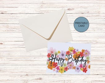 Floral Happy Birthday Card: Print-at-Home Design (Digital Download)