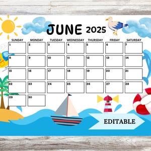 2025 June Calendar, Summer Calendar, Printable Calendar Template, Printable & Fillable, Printable Planner for Kids, Homeschool Planner