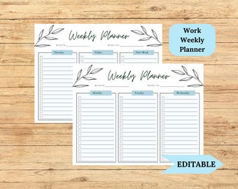 Weekly Planner Printable, Editable & Printable Weekly Organizer, Minimal Leaves Themed Weekly Calendar, Undated Planner, Weekly To Do List