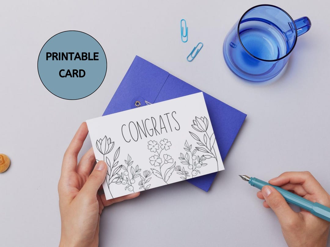 Printable Congrats Card: Floral Coloring Page (PDF) - Etsy
