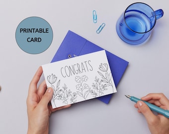 Printable Congrats Card: Floral Coloring Page (PDF)