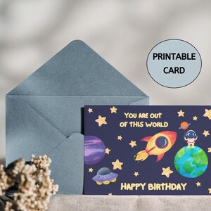 Printable Outer Space Birthday Card, Hope your Birthday is Out of this World, Galaxy Theme Birthday Card, Printable and Digital Kids Bday