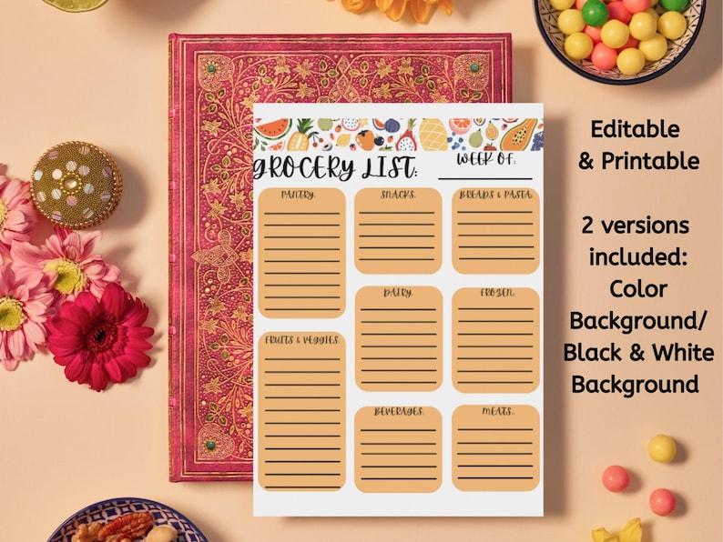 Editable Grocery List Printable, Colorful Grocery List, Shopping List ...