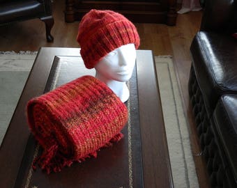 Cinnabar hand knit hat and scarf