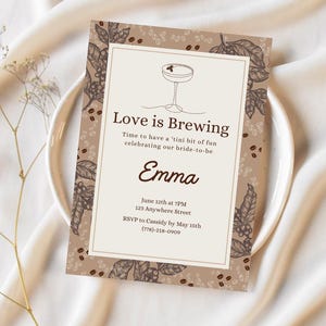 Espresso Martini Bridal Shower Invitation, love is brewing editable template