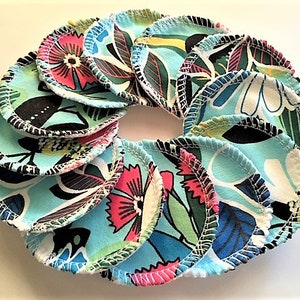 12 Washable Reusable Facial Rounds Cosmetic Makeup Remover Wipes - Bright Flowers on Blue