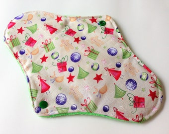 One 10 Inch Minky Topped Winged Cloth Menstrual Pad - PUL Inside - Holiday Presents