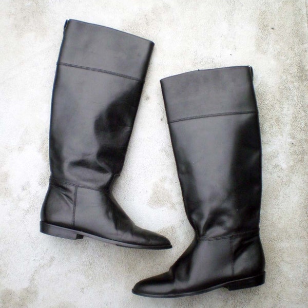 Vintage classic black leather riding boots 8