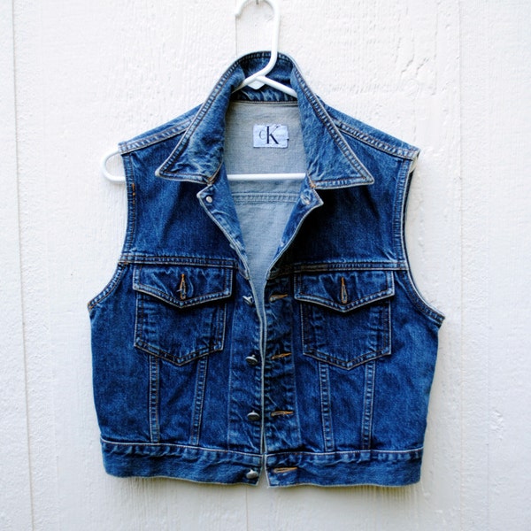 Vintage denim vest / calvin klein / jean jacket / denim waist coat / greaser style / size medium