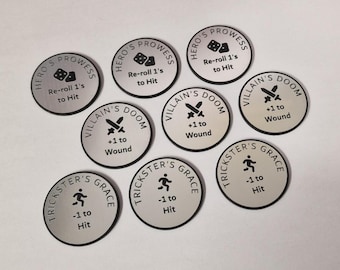 9 jetons Danse macabre arlequin | Marqueurs de capacité de troupe | Acrylique