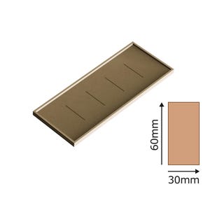 May include: A rectangular wooden tray with five grooves running lengthwise. The tray is 60 mm wide and 30 mm long.