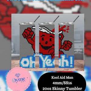 May include: Three 590ml skinny tumblers with a Kool-Aid Man design. The tumblers feature a red Kool-Aid Man graphic on a grey background, with the words "OH Yeah!" in blue and white. Each tumbler has a silver straw.