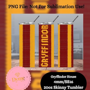 May include: Three 20oz skinny tumblers with a red and yellow design. One tumbler features the word "GRYFFINDOR" in yellow. Each tumbler has a silver straw. The tumblers are decorated with a pattern and the text "PNG File: Not For Sublimation Use!"