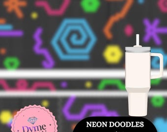 NEON DOODLES/ Rhinestone Template/ Digital Design/ 40oz Tumbler Cup/ 5mm-SS20 Stone Size/DIY Bling Crafts/Digital Products/Stanley Cup