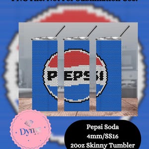 Puede incluir: Tres vasos delgados de 20 oz con un diseño de logotipo de Pepsi azul y blanco. Los vasos tienen 4 mm de tamaño y son para sublimación.