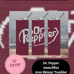 May include: Three 20oz skinny tumblers with a maroon color and a white Dr. Pepper logo. The tumblers are 4mm thick and made of stainless steel.