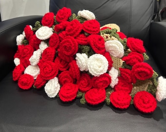 Handmade Crochet 3D Flower Bouquet Blanket | Small Lap Decor Blanket | Large Throw Blanket | Roses, Blossoms | Custom Colors | Cozy Gifts