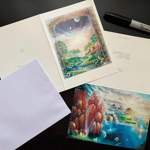 Cartões de felicitações de paisagens encantadas (conjunto de 2) | Cartões de arte | Paisagem de sonhos | Espiritual | Imaginário | Jardim de cura