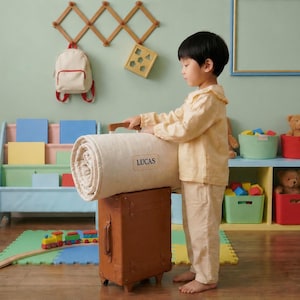 Bestickte natürliche Baumwoll-Haarmatte für die Kindertagesstätte, Vorschule, Roll-Up-Schlafsack