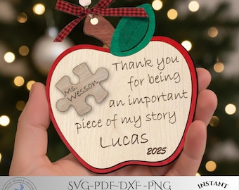 Personalized Teacher Gift, SVG, Puzzle Piece Ornament, Teacher Appreciation Gift, Teacher Thank You Gift, Digital Download, Laser Cut File