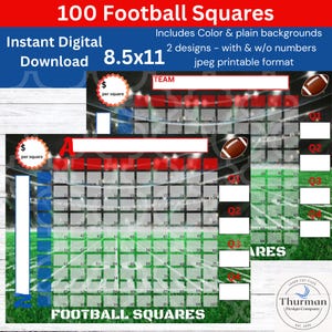 Football Squares Printable 100 Football Squares Template Football fundraiser Superbowl Betting Game Football Gaming Pool Digital Download