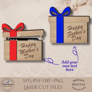 Cadeaukaarthouder SVG, lasergesneden bestand, 3D gepersonaliseerde cadeaukaarthouder, cadeaukaartdoos SVG, verjaardag vader moeder cadeau Glowforge digitale download