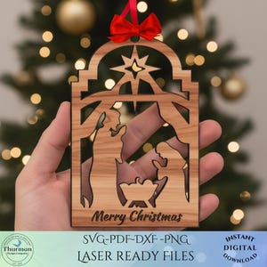 Nativity Scene Ornament SVG Laser Cut File Christmas Religious Ornament Digital Download Holy Family Wood Cutout Template Instant DIY Decor