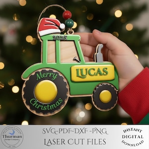 Personalized Tractor Christmas Ornament SVG, 3D Tractor Ornament SVG, Personalized Keepsake Ornament, Digital Download, Laser Cut File