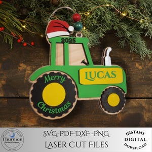 Personalized Tractor Christmas Ornament SVG, 3D Tractor Ornament SVG, Personalized Keepsake Ornament, Digital Download, Laser Cut File