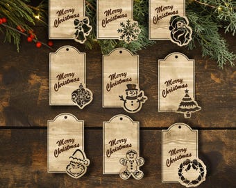Christmas Gift Tag SVG Bundle Laser Cut Ornament Name Tags for Glowforge Holiday Label File Digital Download SVG Laser Cut Files