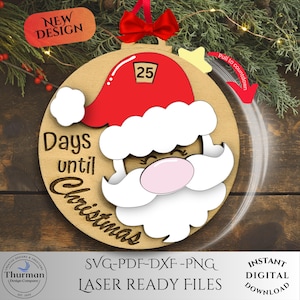Christmas Countdown Ornament SVG, Days until Christmas SVG, Santa Svg, Personalized Santa Ornament SVG, Kids Ornament, Laser Cut File, Dxf