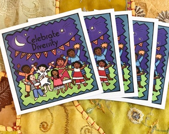 Greeting Cards (10) Celebrate Diversity Multicultural Art Teacher Gift Classroom