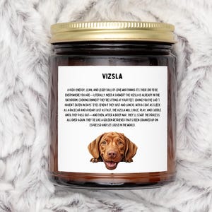 Vizsla candle label, gift idea for dog lovers, funny candle Christmas gift for vizsla owner, secret Santa present, dog walker gift