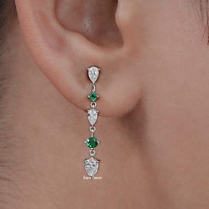 Runde und Pear Cut Lab Diamant Tropfen baumeln Ohrringe, grüne Edelstein Braut Ohrringe, Schraube zurück Ohrringe, Hochzeit Diamant Ohrring