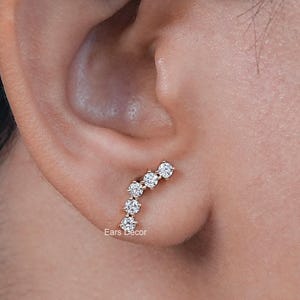 Round Diamond Curved Bar Stud Earrings, Lab Grown Diamond Bridal Earrings, Natural Diamond Wedding Earrings, Cluster Set Earrings For Her