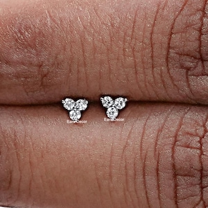 Round Lab Grown Diamond Bar Earrings, 14K White Gold Stud Earrings, Screw Back Studs Wedding Earrings, Minimalist Earrings Gift for Her