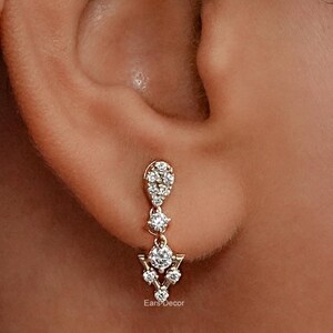 Round Cut Lab Made Diamond Drop & Dangle Earrings, Yellow Gold Round Diamond Earrings, Tiny Earrings For Her, CVD Diamond Wedding Earrings