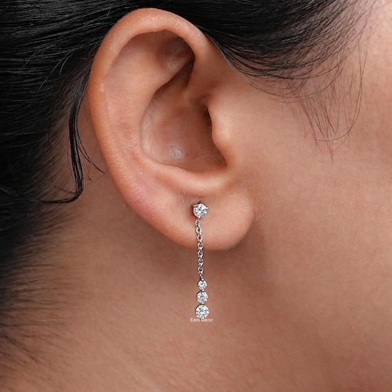 Boucles D'oreilles Clous Diamant Naturel 0,13 Ct Or Blanc 18k - Dos Vissé - Occasion