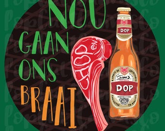 Chop en Dop Braai Illustration, Sticker, Cake Topper, Heritage Day, Braai Day, South Africa, Nou Gaan Ons Braai, PNG