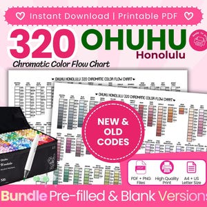 Ohuhu Honolulu 320 Marker-Farbkarte | Farbverlauf, neue und alte Codes (Digitaler Download)