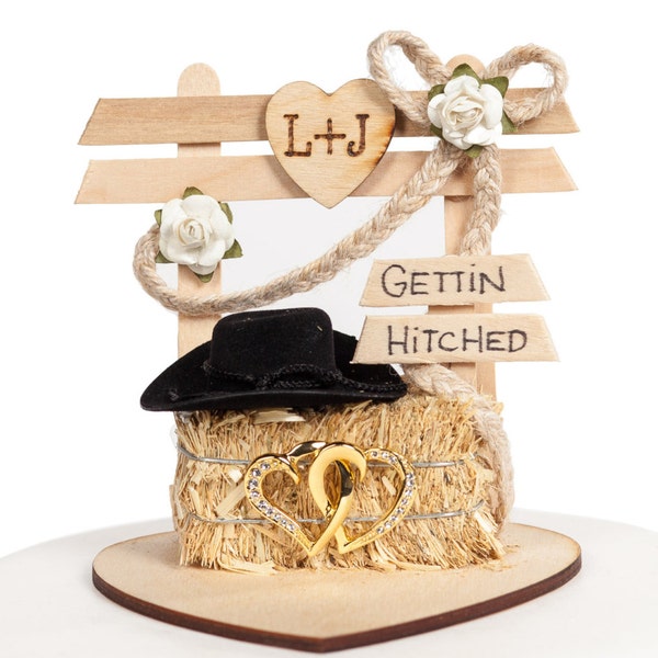 Personalized Custom Bride and Groom Initials Western Affection Wedding Cake Topper - Country Western Barn Cowboy Barnyard Rustic Weddinghay