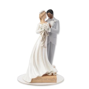 Legacy of Love Interracial Wedding Cake Topper Figurine - African American Groom and Caucasian Bride - Custom Painted Hair Color Available