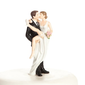 Over the Threshold Bride and Groom Wedding Cake Topper Figurine - Custom Painted Hair Color Available