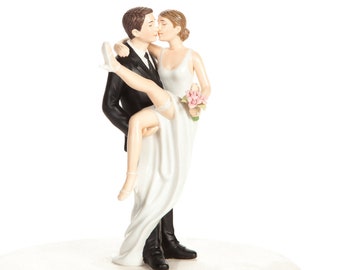 Over the Threshold Bride and Groom Wedding Cake Topper Figurine - Custom Painted Hair Color Available